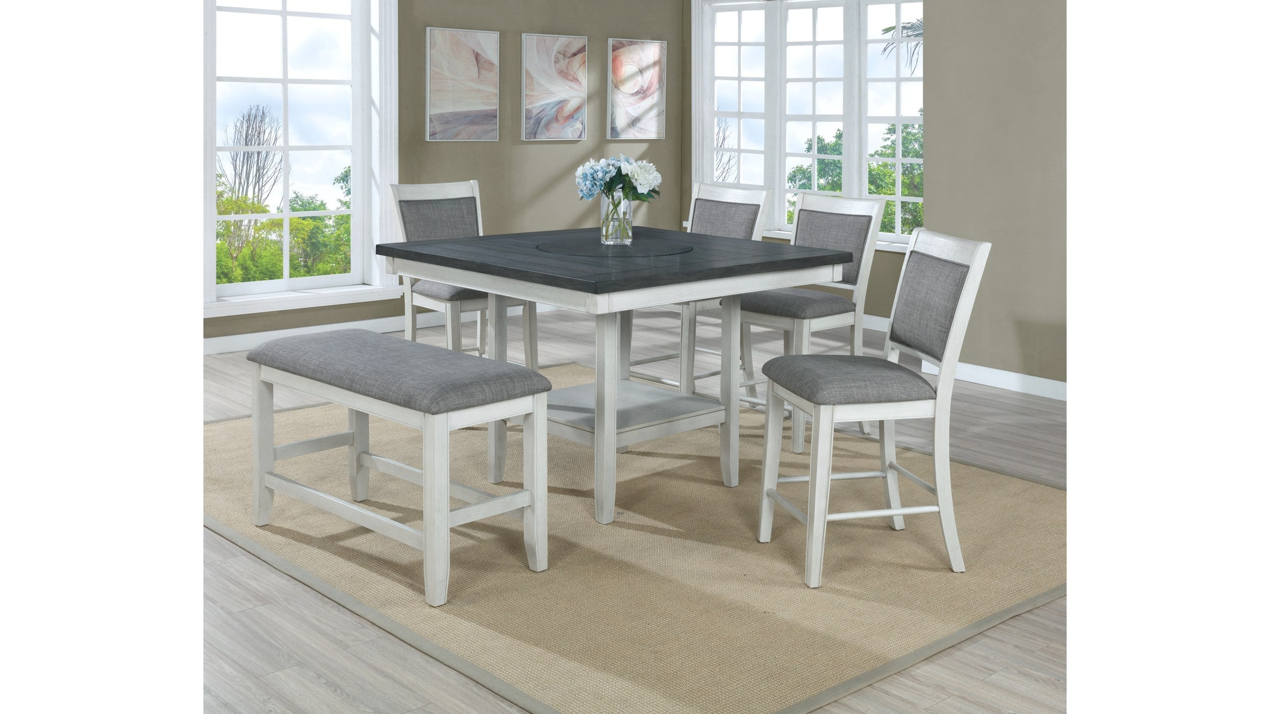 Chalk White & Gray Lazy Susan Counter Dining Set