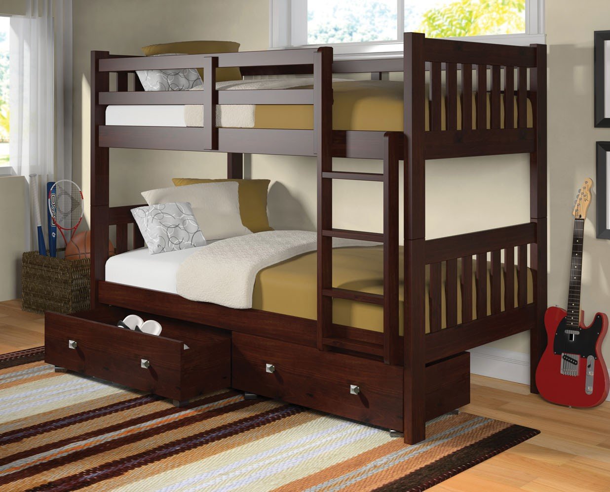 Dark Cappuccino Full over Full Drawer Bunkbed