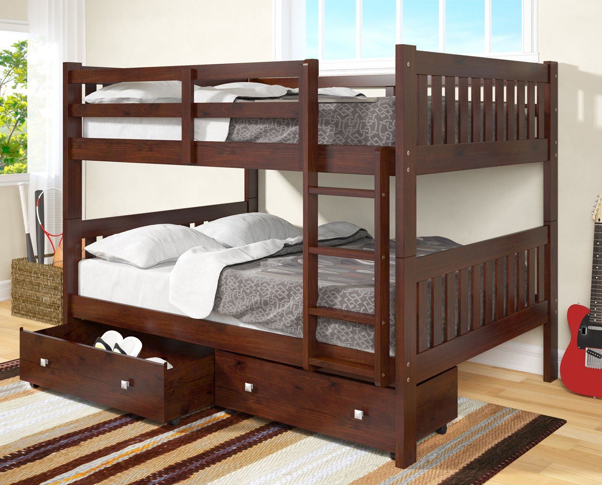 Dark Cappuccino Twin over Twin Drawer Bunkbed