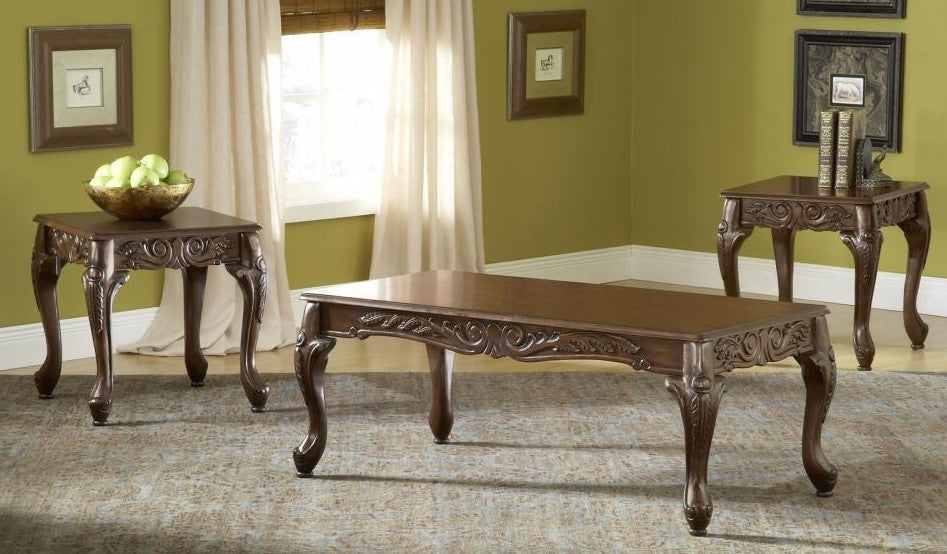 Ornate Carved Cherry Coffee Table Set