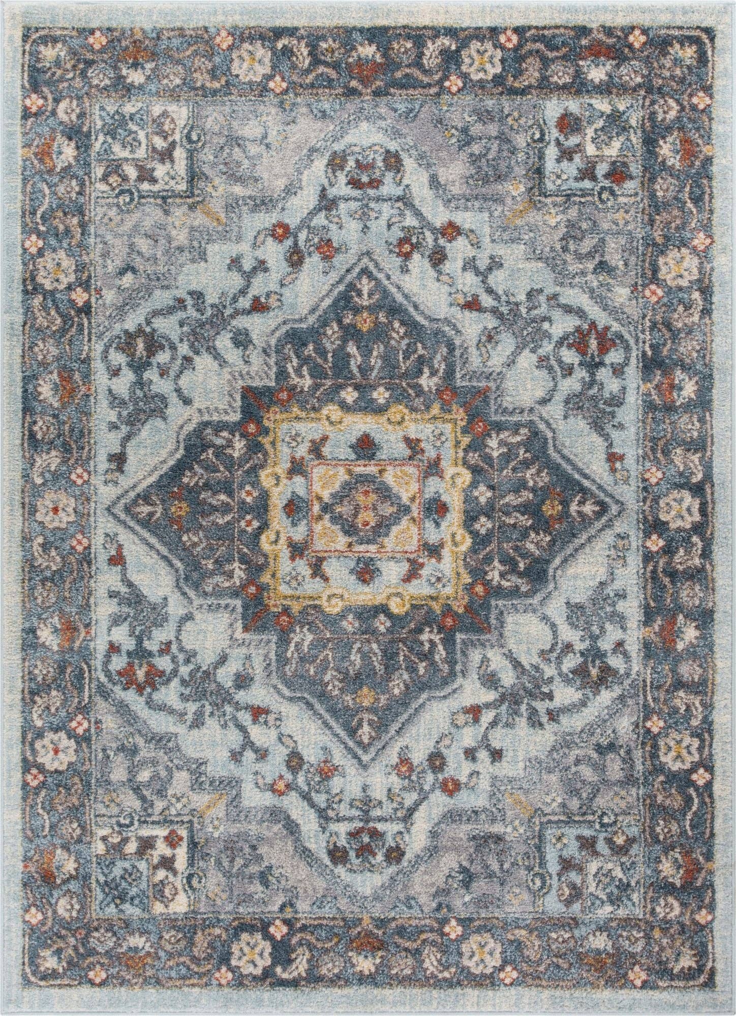 Cleo Blue Modern Vintage Rug: 5'3 x 7'3
