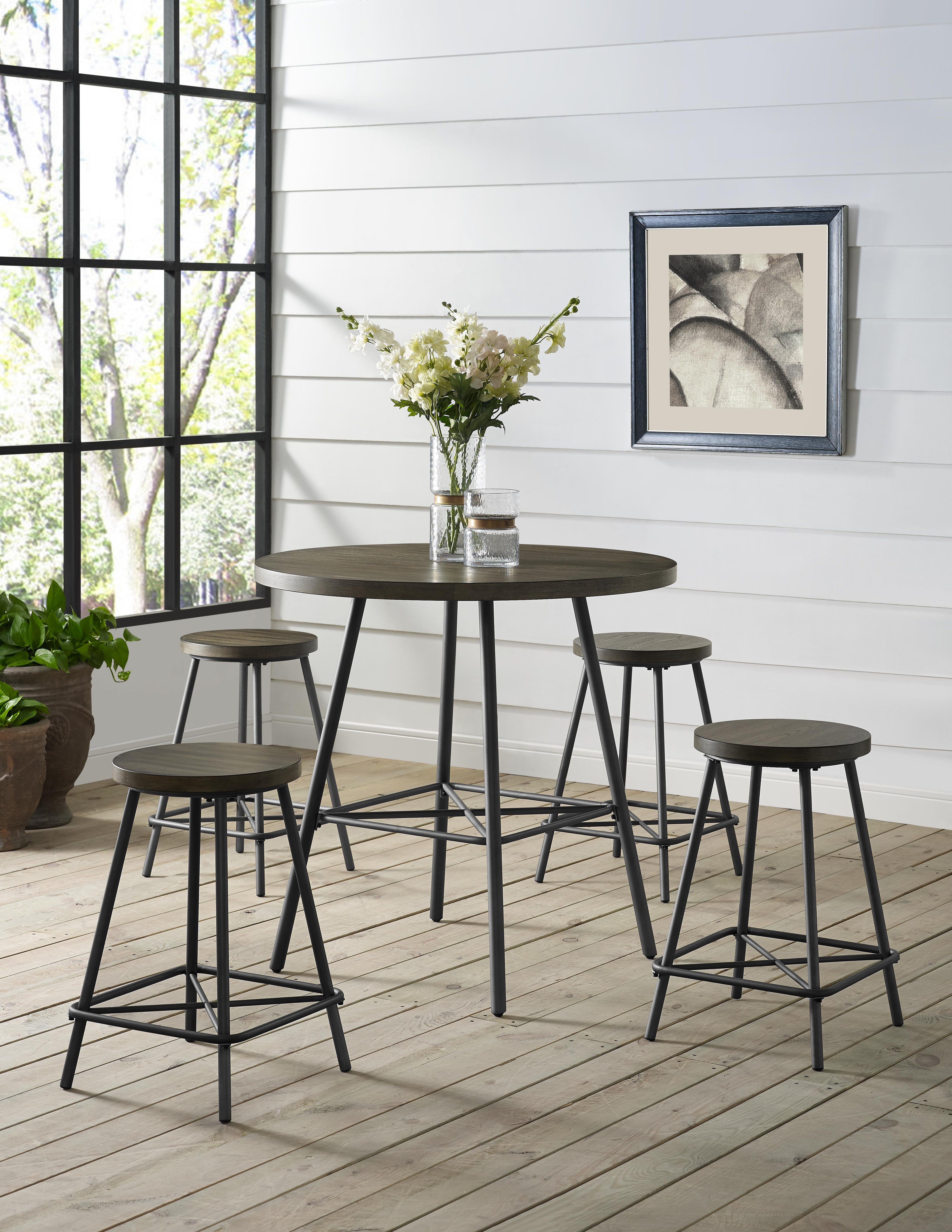 Branson Metal and Wood Round Counter Dining Set