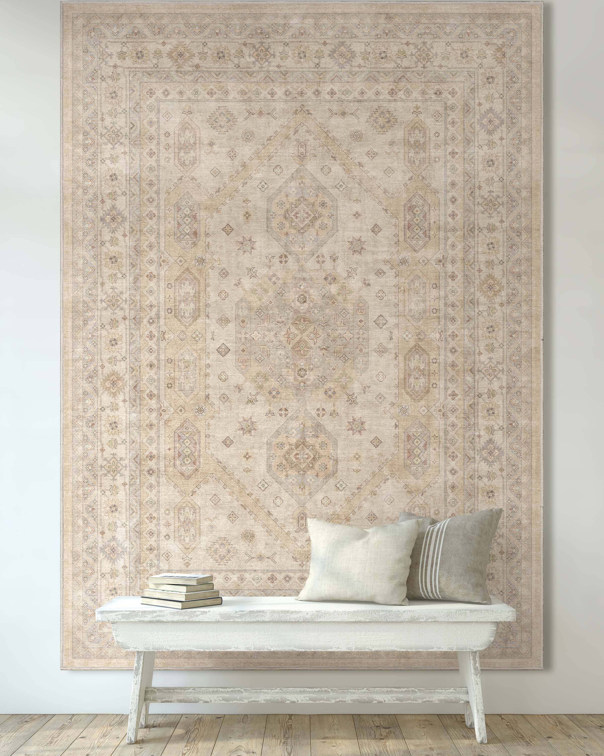 Nicosia Vintage Tribal Medallion Beige Flat-Weave Rug: Rectangular / 9'10 x 13'