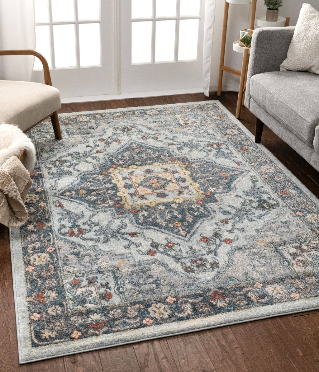 Cleo Blue Modern Vintage Rug: 5'3 x 7'3