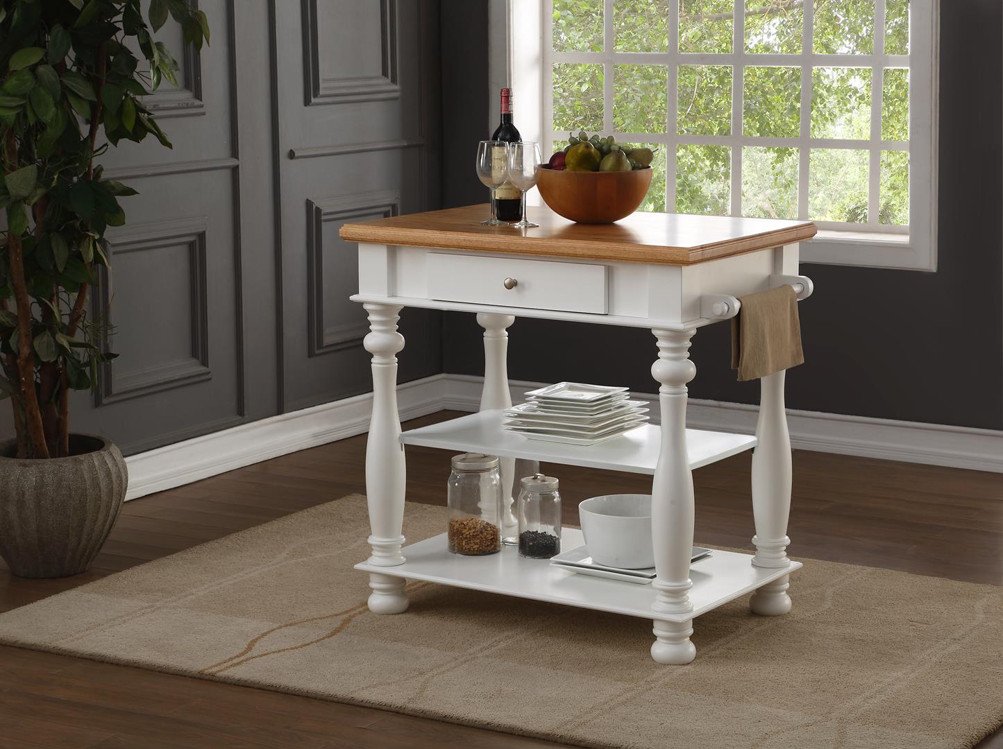 White and Natural Kitchen Island