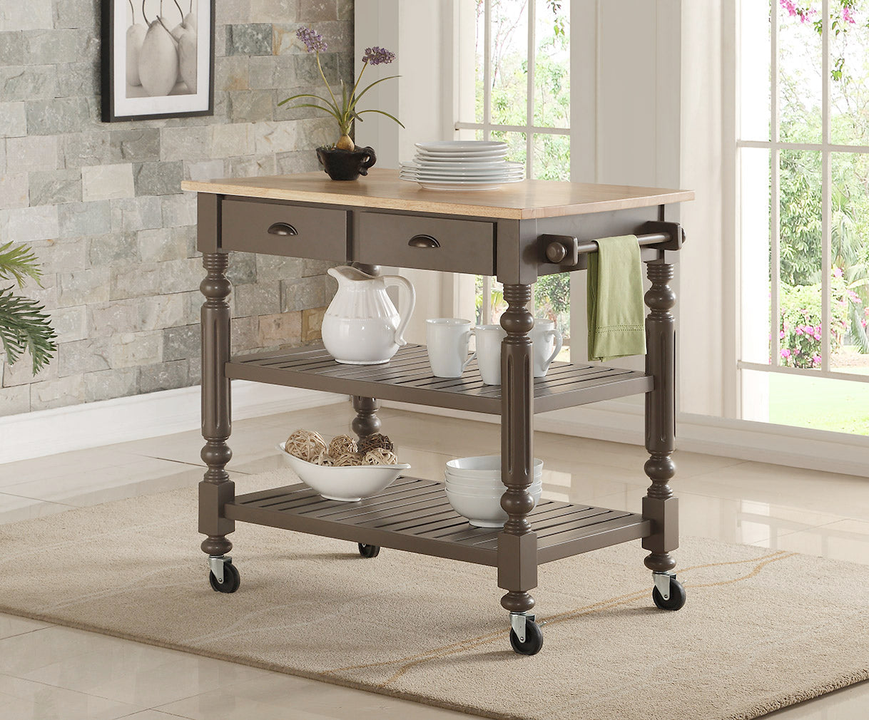 Taupe & Natural Kitchen Island