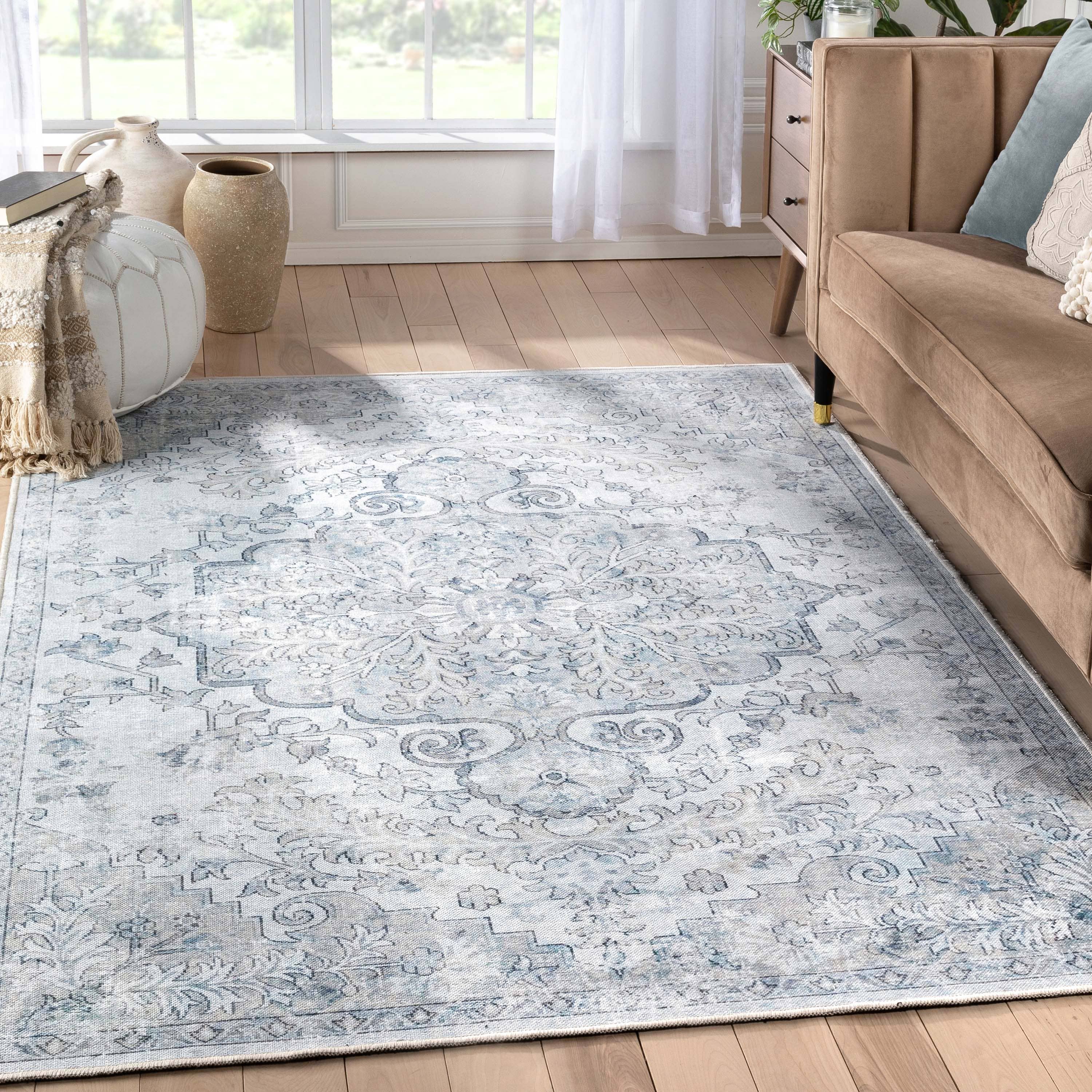 Blythe Vintage Bohemian Medallion Beige Flat-Weave Rug: 7'7 x 9'10