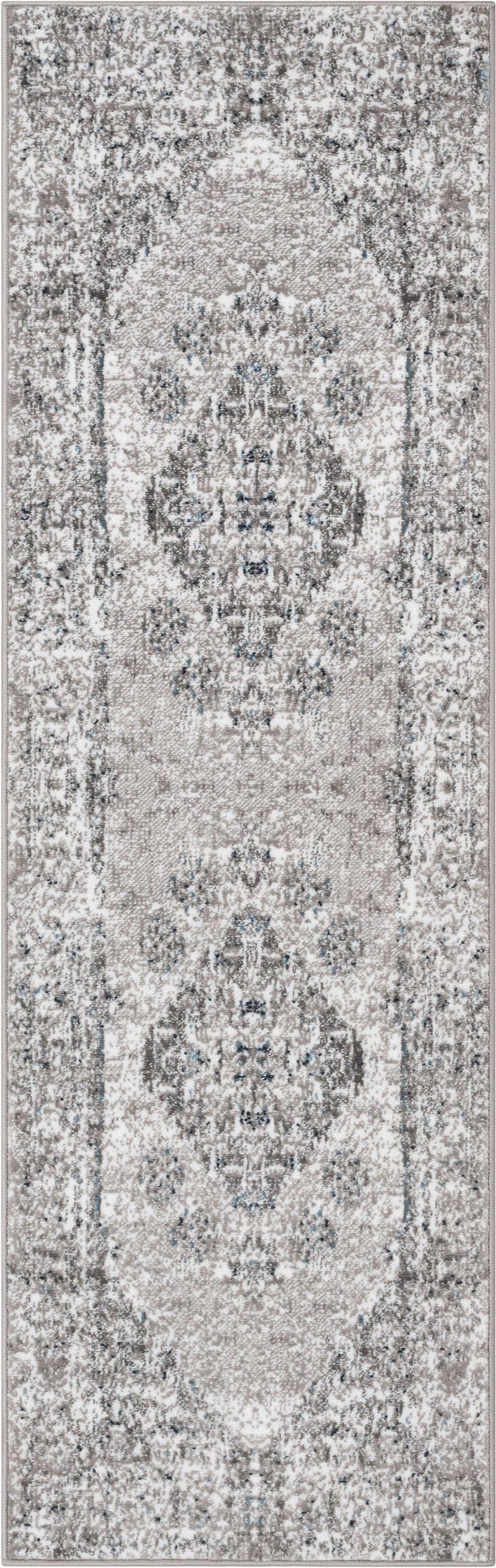 Trieste Vintage Floral Medallion Pattern Ivory Grey Rug: 5'3 x 7'3