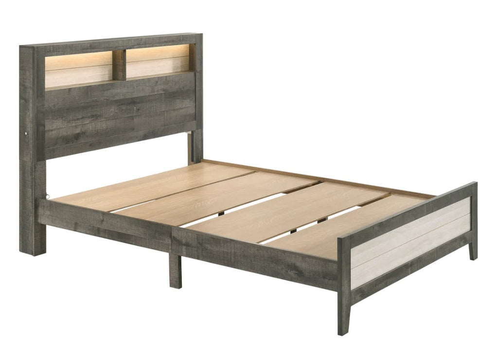 Brown and Cream LED Bookcase Queen Bedroom Set