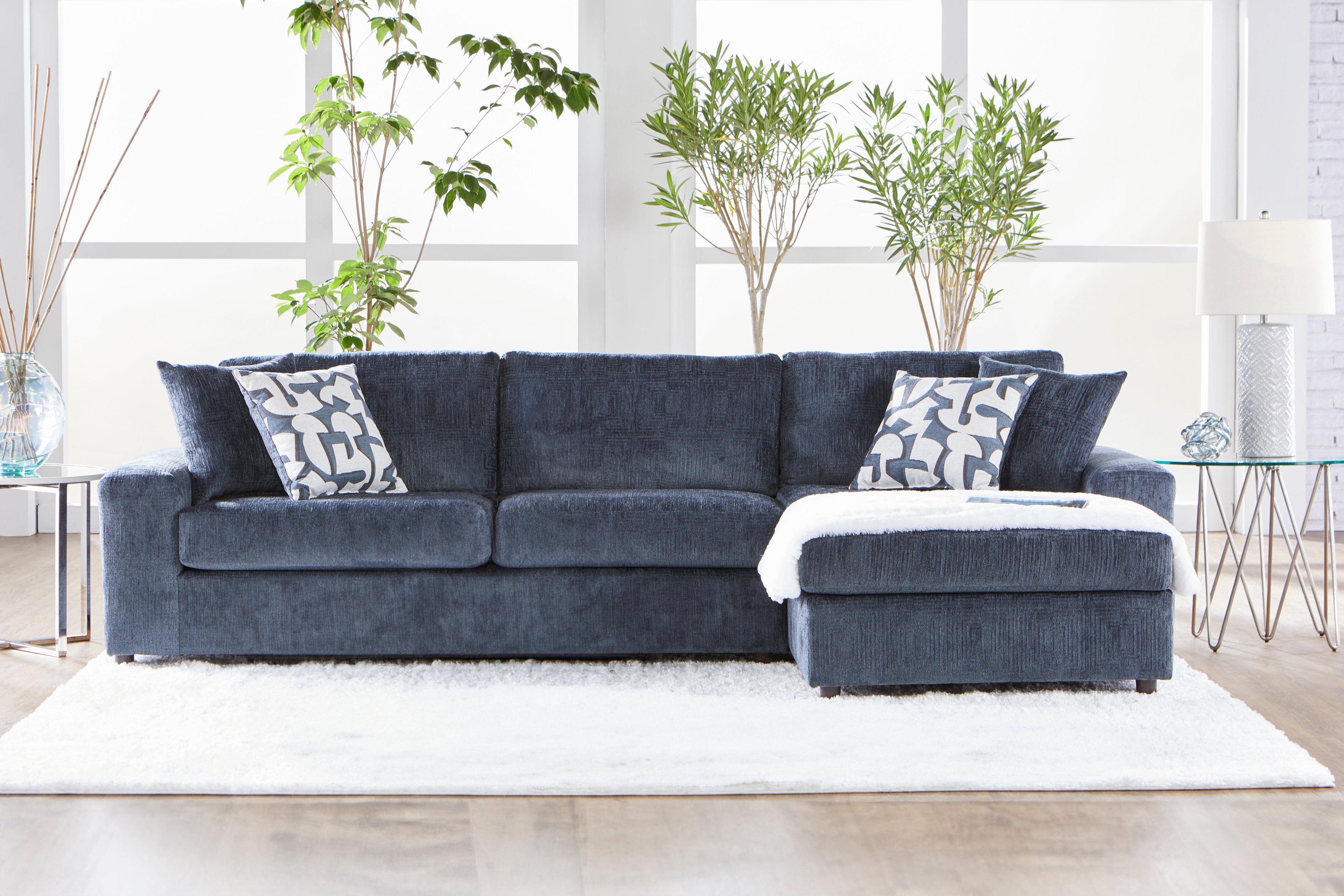 Tristan Indigo Blue Chaise Sectional Sofa