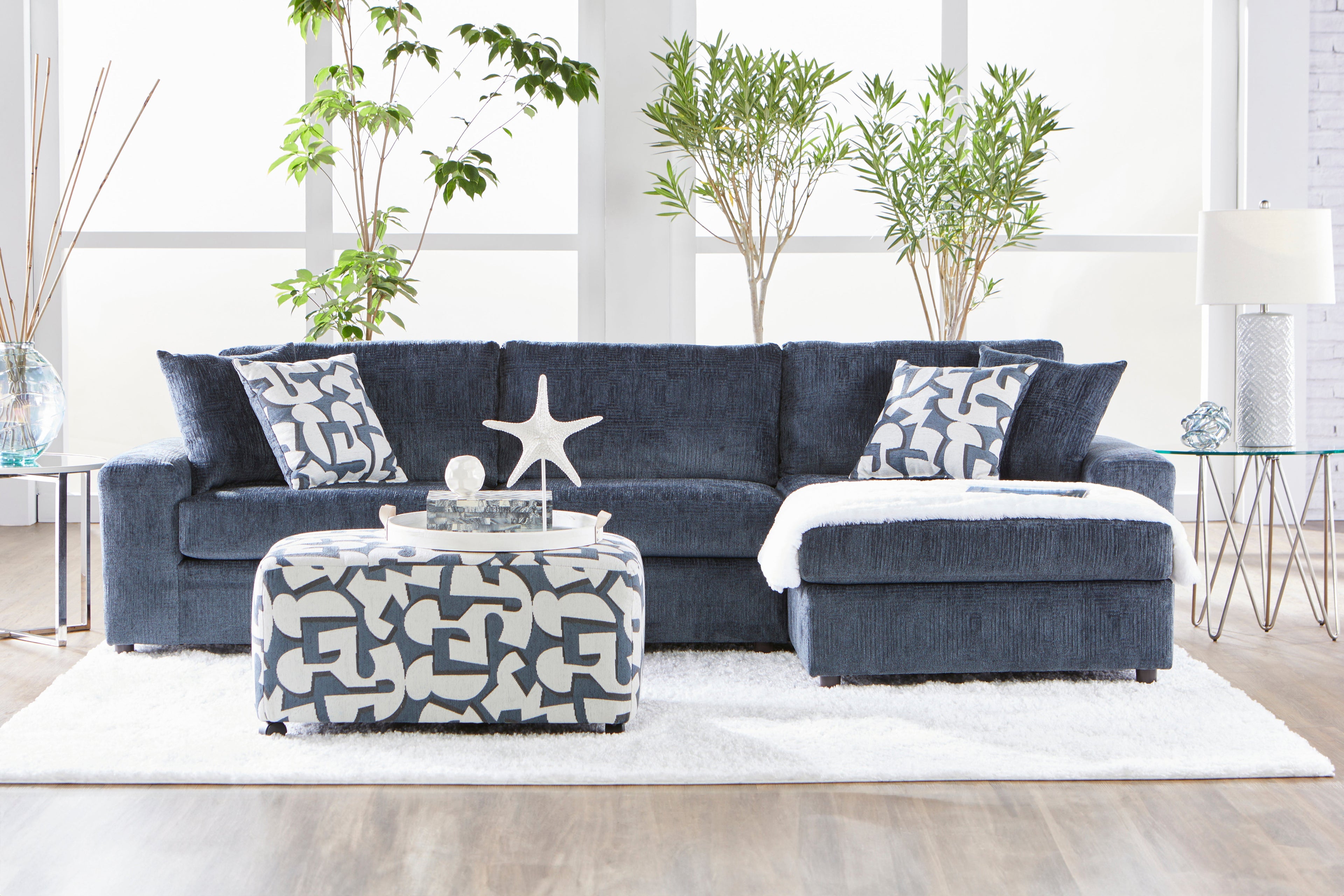 Tristan Indigo Blue Chaise Sectional Sofa