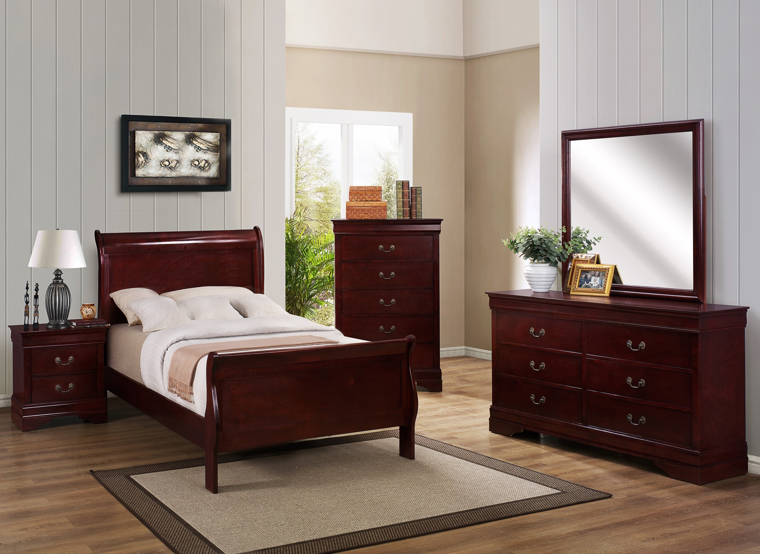 Cherry Twin Sleigh Bedroom Set