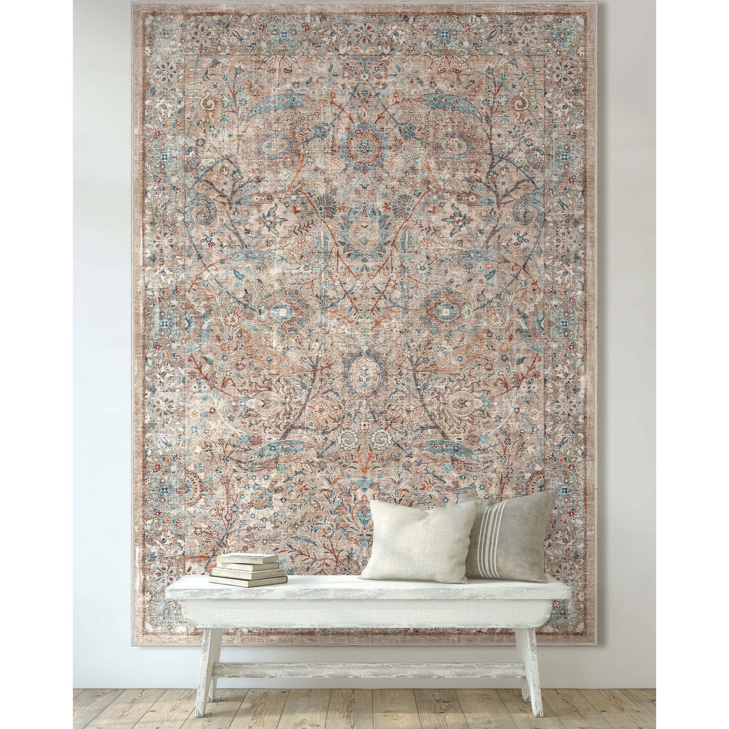 Emilia Vintage Persian Floral Ivory Flat-Weave Rug: 6' x 9'