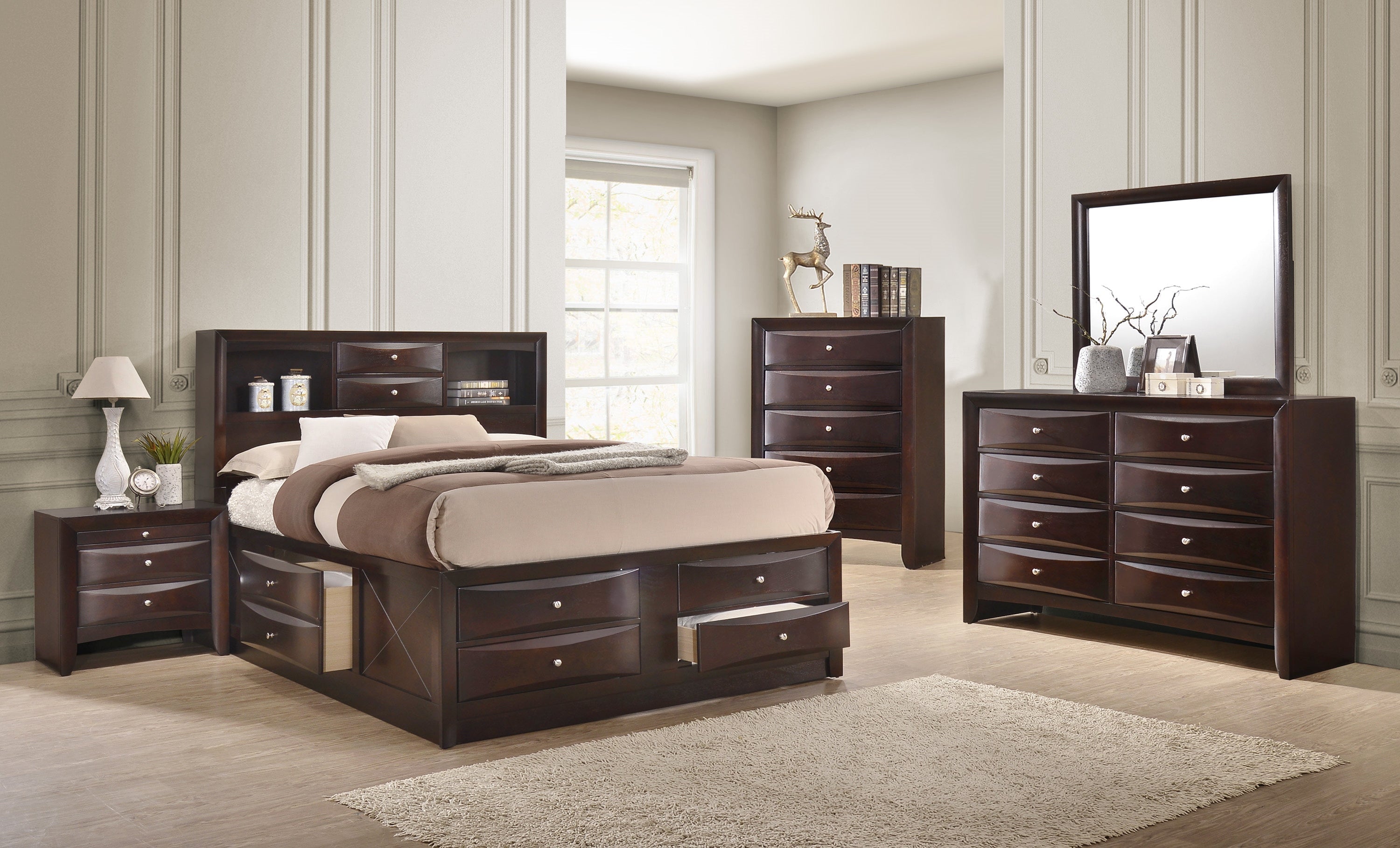 Emily Captain Dark Cherry Queen Bedroom Set