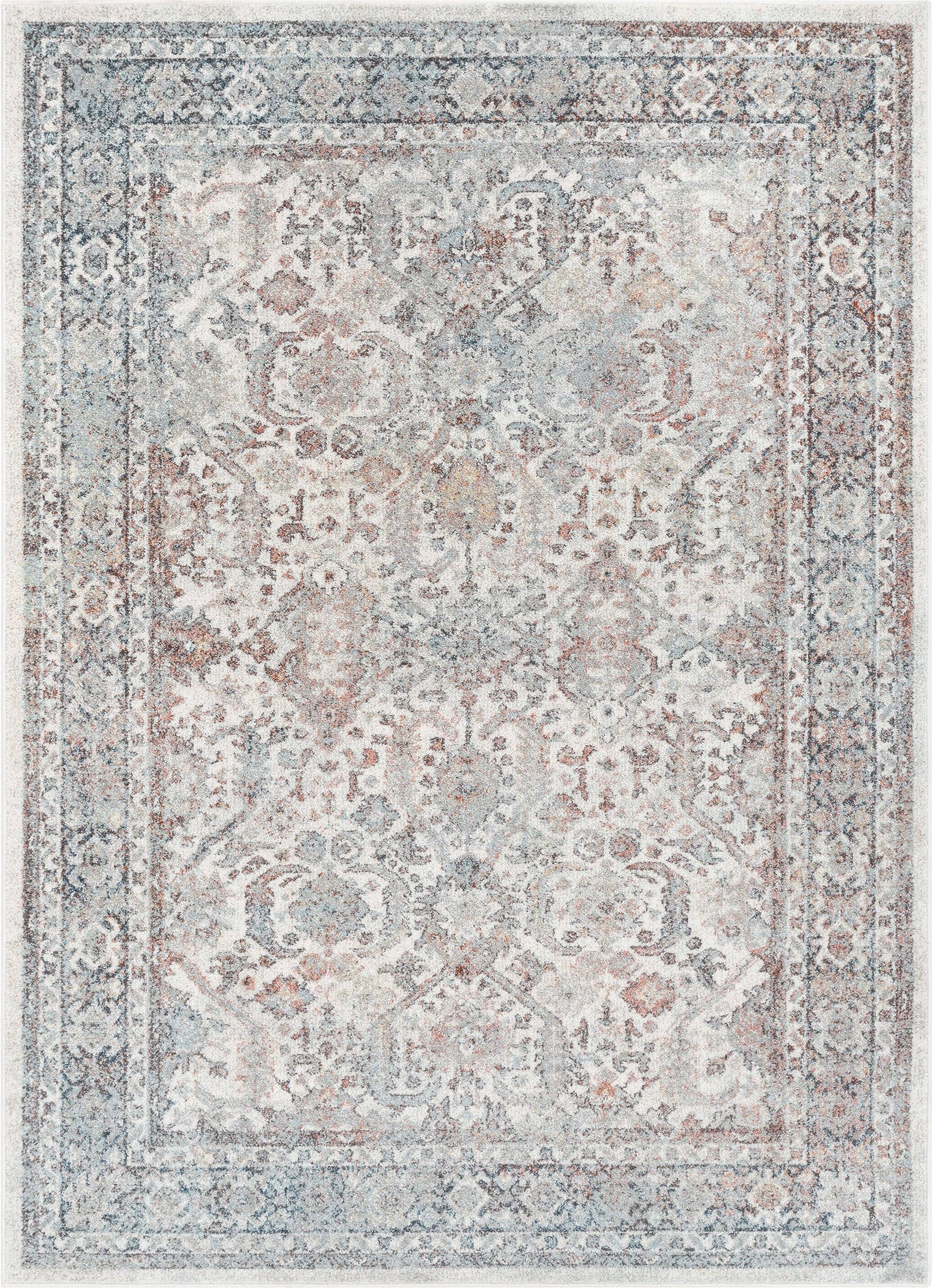 Salida Vintage Oriental Botanical Border Grey Beige Rug: 5'3 x 7'3