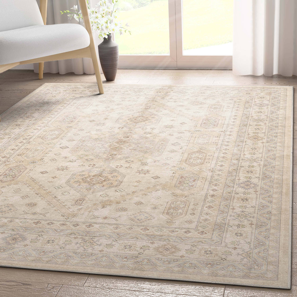 Nicosia Vintage Tribal Medallion Beige Flat-Weave Rug: Rectangular / 9'10 x 13'