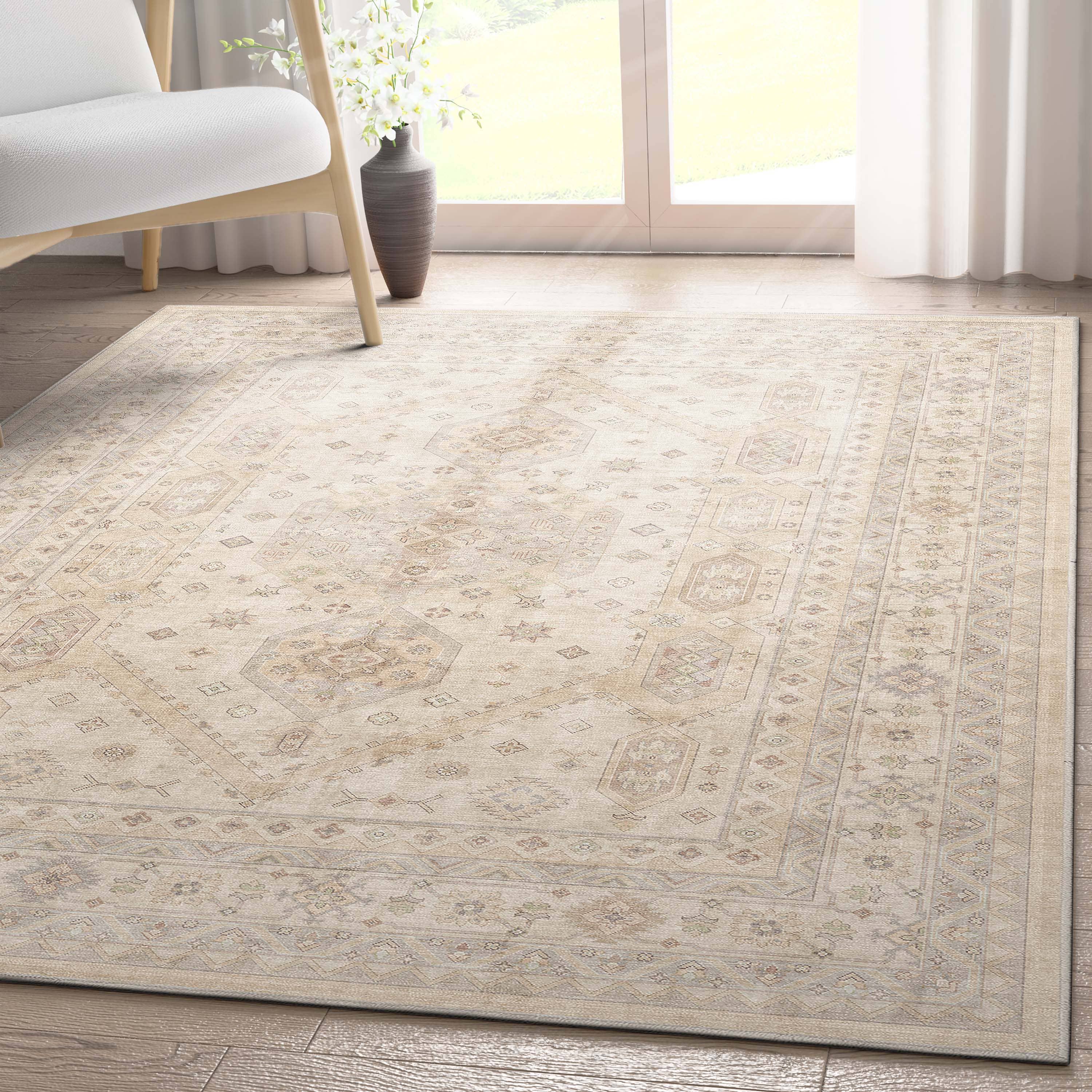 Nicosia Vintage Tribal Medallion Beige Flat-Weave Rug: Rectangular / 9'10 x 13'